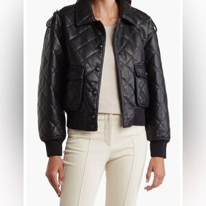 Rebecca Minkoff Diamond Quilted Faux Leather Bomber Jacket in Black/Medium